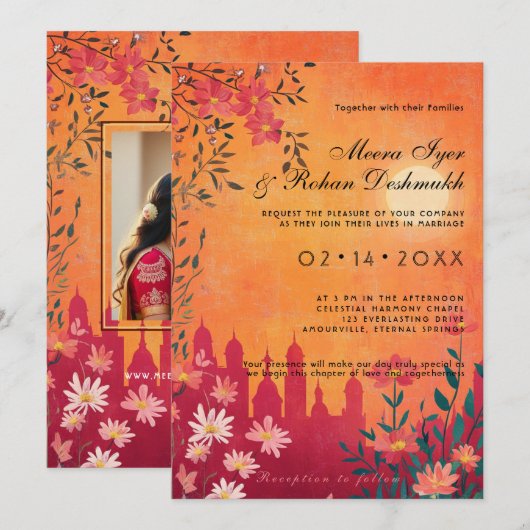 Met foto Sunset Serenade bruiloft Kaart (Voorkant / Achterkant)