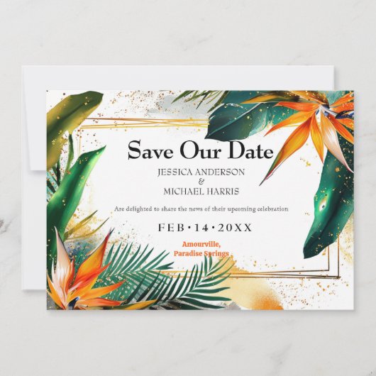 Met foto Vogels van Paradise Bliss Save The Date (Voorkant)