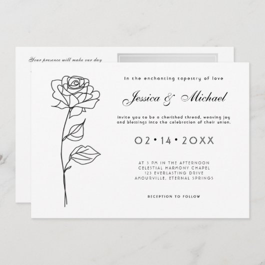 Met fotominimalistische Timeless Bloom-uitnodiging Kaart (Voorkant / Achterkant)