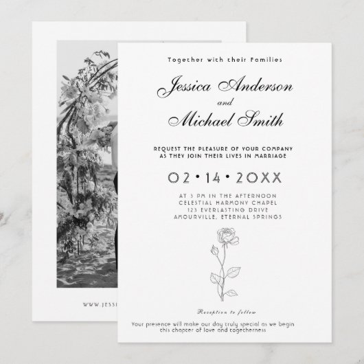 Met fotominimalistische Timeless Bloom-uitnodiging Kaart (Voorkant / Achterkant)