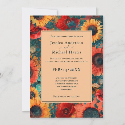 Met foto🌻Zonnebloem en Poppy Reverie uitnodiging (Voorkant)