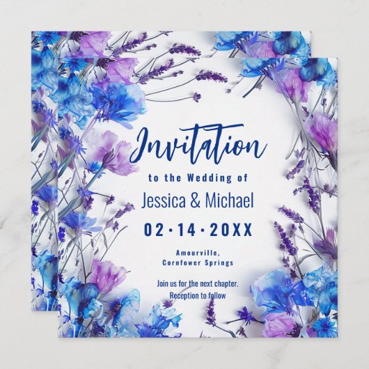 💍 Met gedicht Korenbloemen en Lavendel Elegantie Kaart (Voorkant / Achterkant)