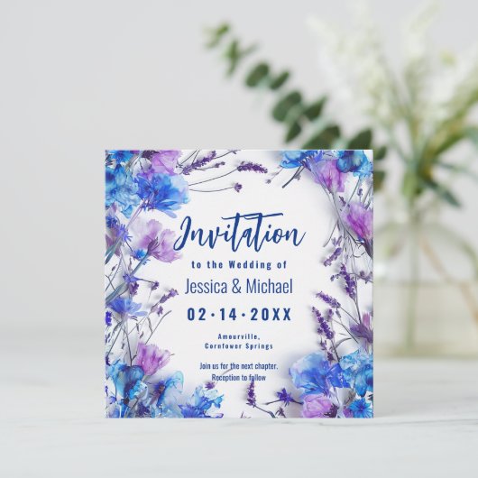 💍 Met gedicht Korenbloemen en Lavendel Elegantie Kaart (Staand voorkant)