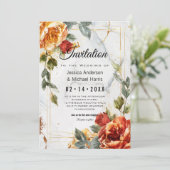 Met gedicht Marble Dreams: Oranje Roos Elegantie Kaart (Staand voorkant)