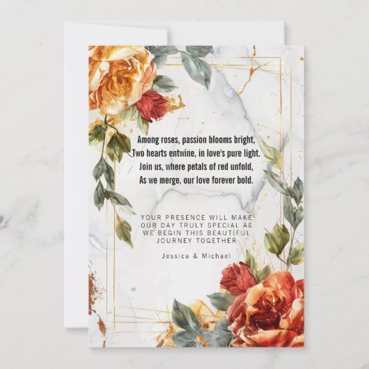 Met gedicht Marble Dreams: Oranje Roos Elegantie Kaart (Achterkant)