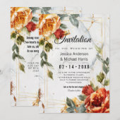 Met gedicht Marble Dreams: Oranje Roos Elegantie Kaart (Voorkant / Achterkant)