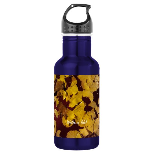 met gele bladeren en waterslogan waterfles (Voorkant)