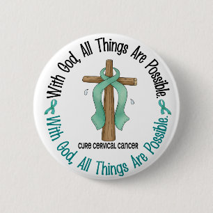 MET GOD CROSS Cervical Cancer T-Shirts & Gifts Ronde Button 5,7 Cm