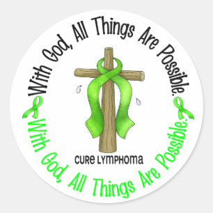 MET GOD CROSS Non-Hodgkin Lymfoom T-Shirts Ronde Sticker