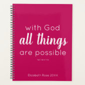 Met God zijn alle dingen mogelijk Bijbelvers Naam Planner (Voorkant)