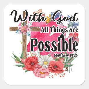 Met God zijn alle dingen mogelijk Christelijke Bij Vierkante Sticker