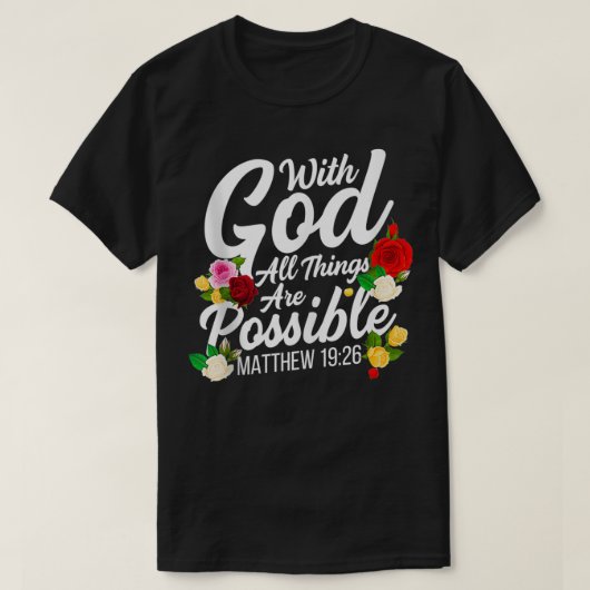 Met God zijn alle dingen mogelijk Matthew 1926 Roo T-shirt (Design voorkant)