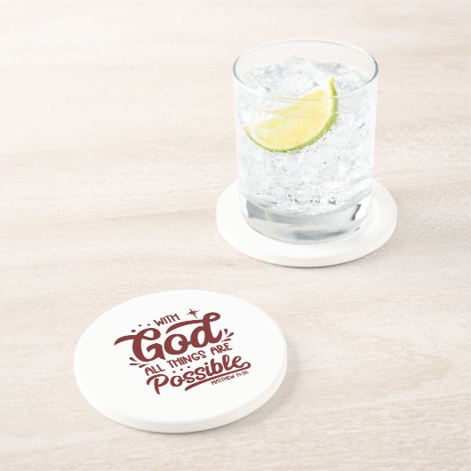 Met God zijn alle dingen mogelijk vanaf 19:26 Zandsteen Onderzetter (Zijkant)