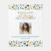 Met God zijn alle dingen mogelijk Vlinder Afstudee Fleece Deken (Voorkant)