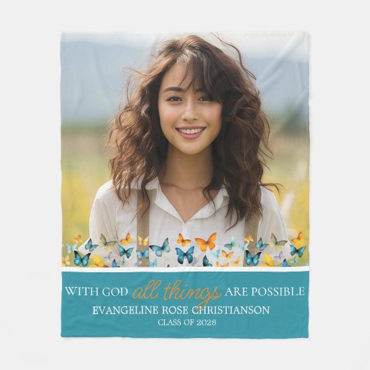 Met God zijn alle dingen mogelijk Vlinder Afstudee Fleece Deken (Voorkant)