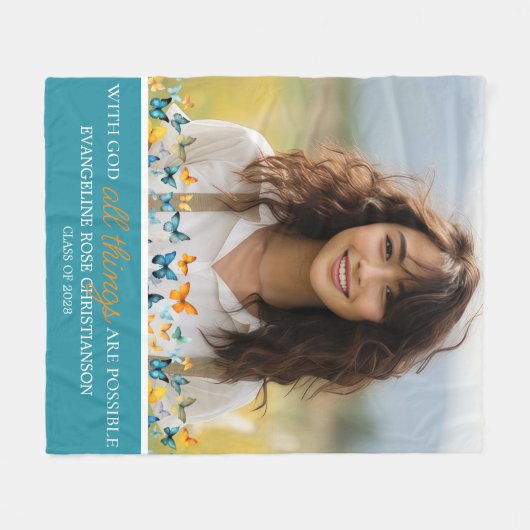 Met God zijn alle dingen mogelijk Vlinder Afstudee Fleece Deken (Voorkant (Horizontaal))