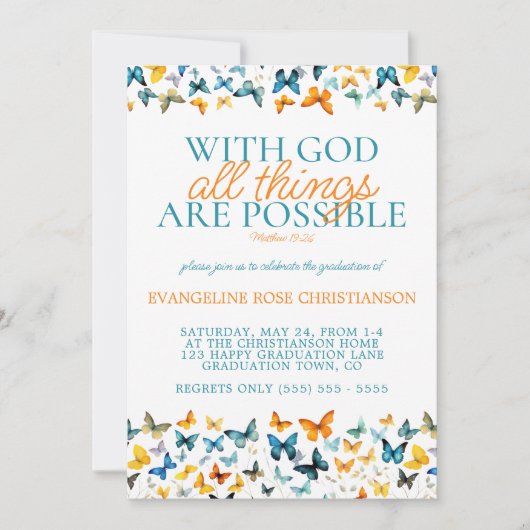 Met God zijn alle dingen mogelijk Vlinder Afstudee Kaart (Voorkant)