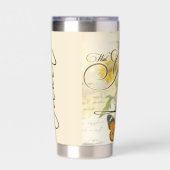 Met God Zonnebloemen en vlinder gepersonaliseerd Geïsoleerde Drinkbeker (Achterkant)