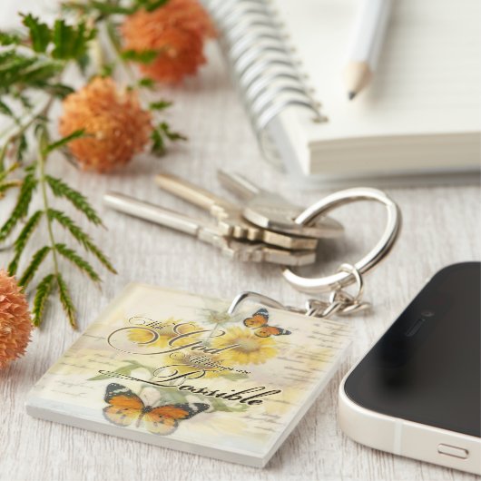Met God Zonnebloemen en vlinder Sleutelhanger (Voorkant Rechts)