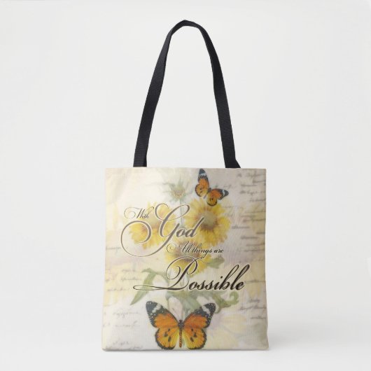 Met God Zonnebloemen en vlinder Tote Bag (Voorkant)