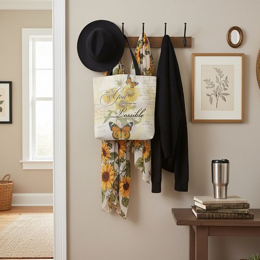 Met God Zonnebloemen en vlinder Tote Bag