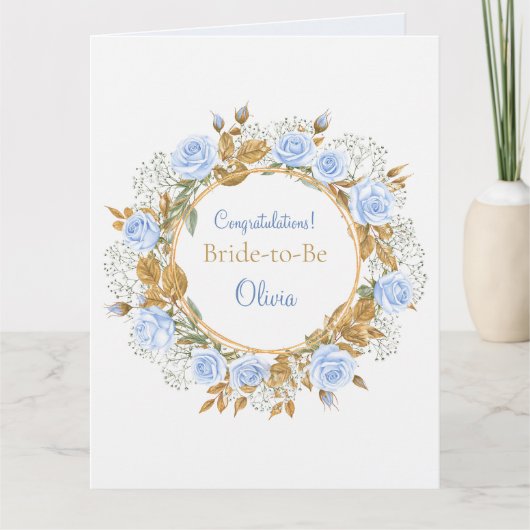 Met goud omhelsde blauwe roos bruiloft kaart (Voorkant)