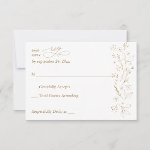 Met goud omlijnde bloemen op wit & goud geen maalt RSVP kaartje