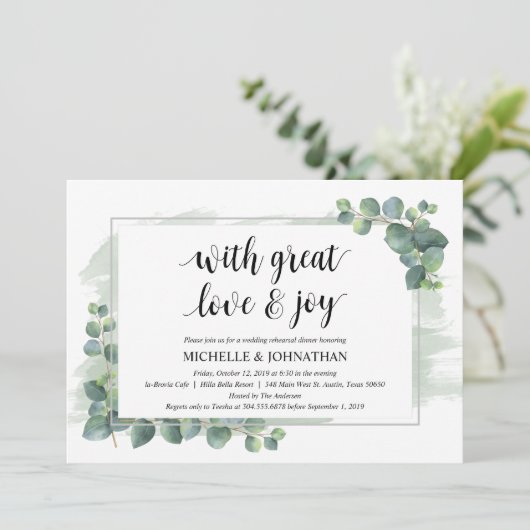 Met grote liefde en vreugde, bruiloft-repetitie kaart (Staand voorkant)