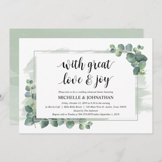 Met grote liefde en vreugde, bruiloft-repetitie kaart (Voorkant / Achterkant)