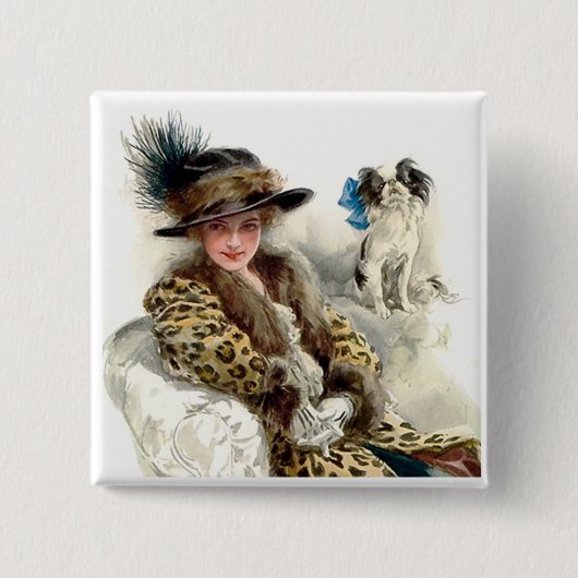 Met Haar Hond 2 Vierkante Button 5,1 Cm (Voorkant)