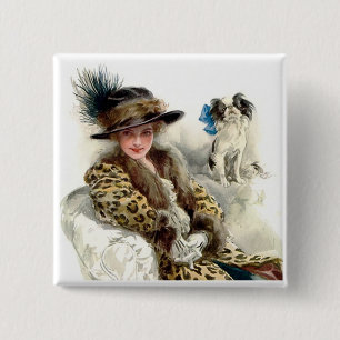 Met Haar Hond 2 Vierkante Button 5,1 Cm