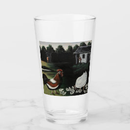 Met haar kip in een landschap van Farmyard Rural Glas