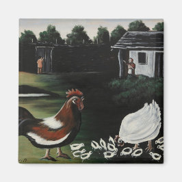 Met haar kip in een landschap van Farmyard Rural Magneet