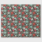 Met handbeschilderd Kerstmis Poinsettia Red White  Cadeaupapier (Vlak)