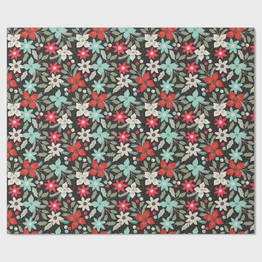 Met handbeschilderd Kerstmis Poinsettia Red White Cadeaupapier (Vlak)