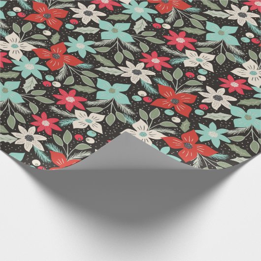 Met handbeschilderd Kerstmis Poinsettia Red White  Cadeaupapier (Hoek)