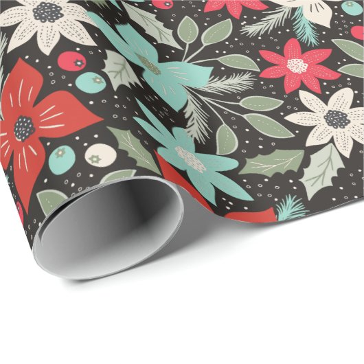 Met handbeschilderd Kerstmis Poinsettia Red White  Cadeaupapier (Rol Hoek)