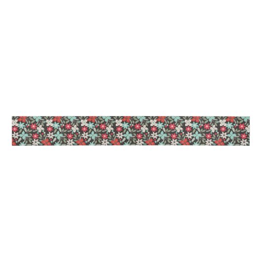 Met handbeschilderd Kerstmis Poinsettia Red White Grosgrain Lint (Voorkant)