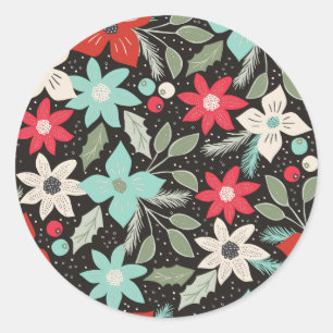 Met handbeschilderd Kerstmis Poinsettia Red White Ronde Sticker