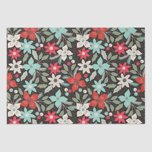 Met handbeschilderd Kerstmis Poinsettia Red White Tissuepapier (Voorkant)