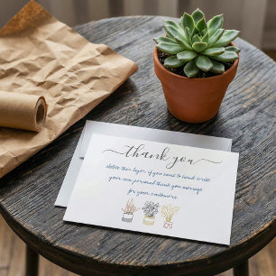Met handgeschreven huisje plant dank je dat je kaa bedankkaart