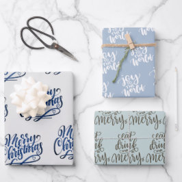 Met handgeschreven kerstcadeautjes grijs blauw gro inpakpapier vel