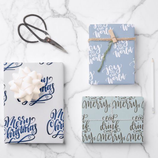 Met handgeschreven kerstcadeautjes grijs blauw gro inpakpapier vel (Voorkant)