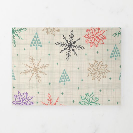 Met handgetekende Snowflakes kerstbomen Multicolor Drieluik Wenskaart (Cover)