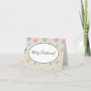 Met handgetekende Snowflakes kerstbomen Multicolor Notitiekaartje
