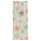 Met handgetekende Snowflakes kerstbomen Multicolor Wijn Cadeautas (Achterkant)