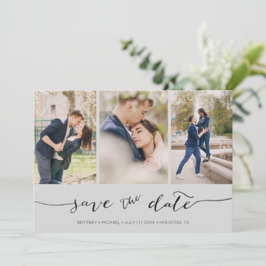 Met handschrift 3 Afbeelding lichtgrijs Save The Date (Staand voorkant)