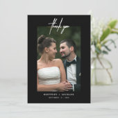 Met handschrift, eenvoudig foto zwart bedankkaart (Staand voorkant)