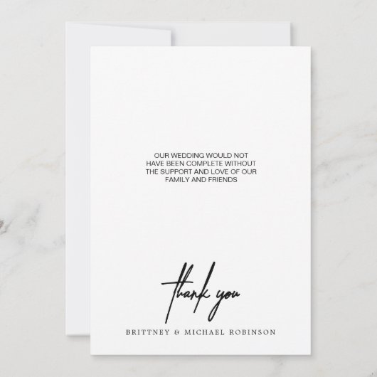 Met handschrift, eenvoudig foto zwart bedankkaart (Achterkant)