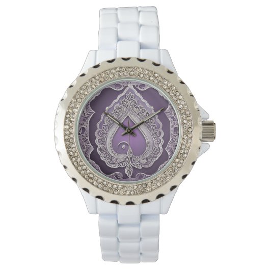Met hart in paarse AI-kunst Horloge (Voorkant)